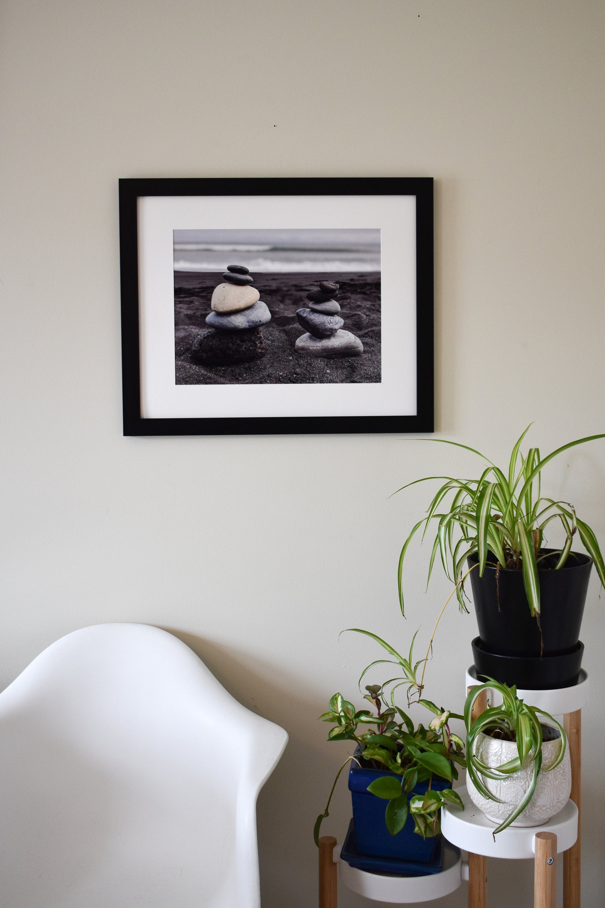 Iceland Black Sand Beach Rock Cairns Photo Print