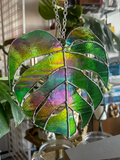 Stained Glass Monstera Leaf in Dichroic Green