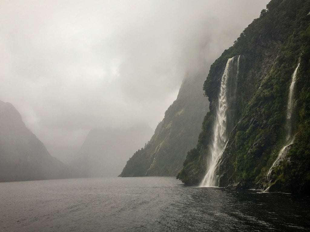 Milford Sound, Waterfall Print | New Zealand Fjord Landscape Art