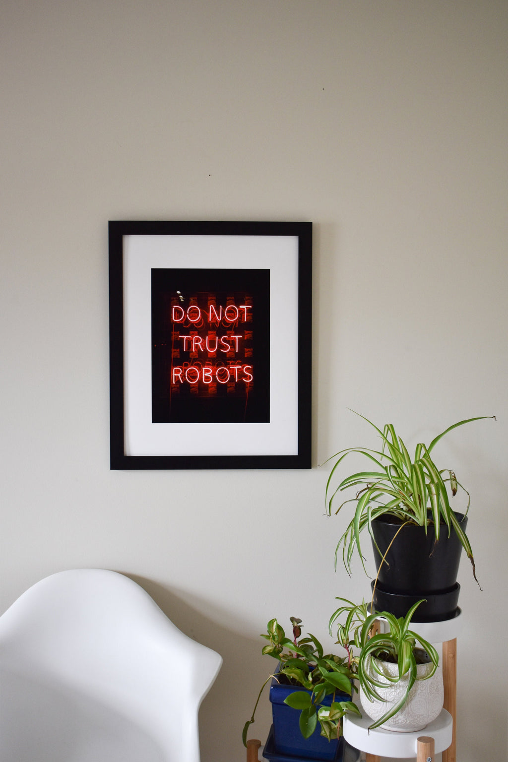 Do Not Trust Robots Print: Neon Sci-Fi Photo
