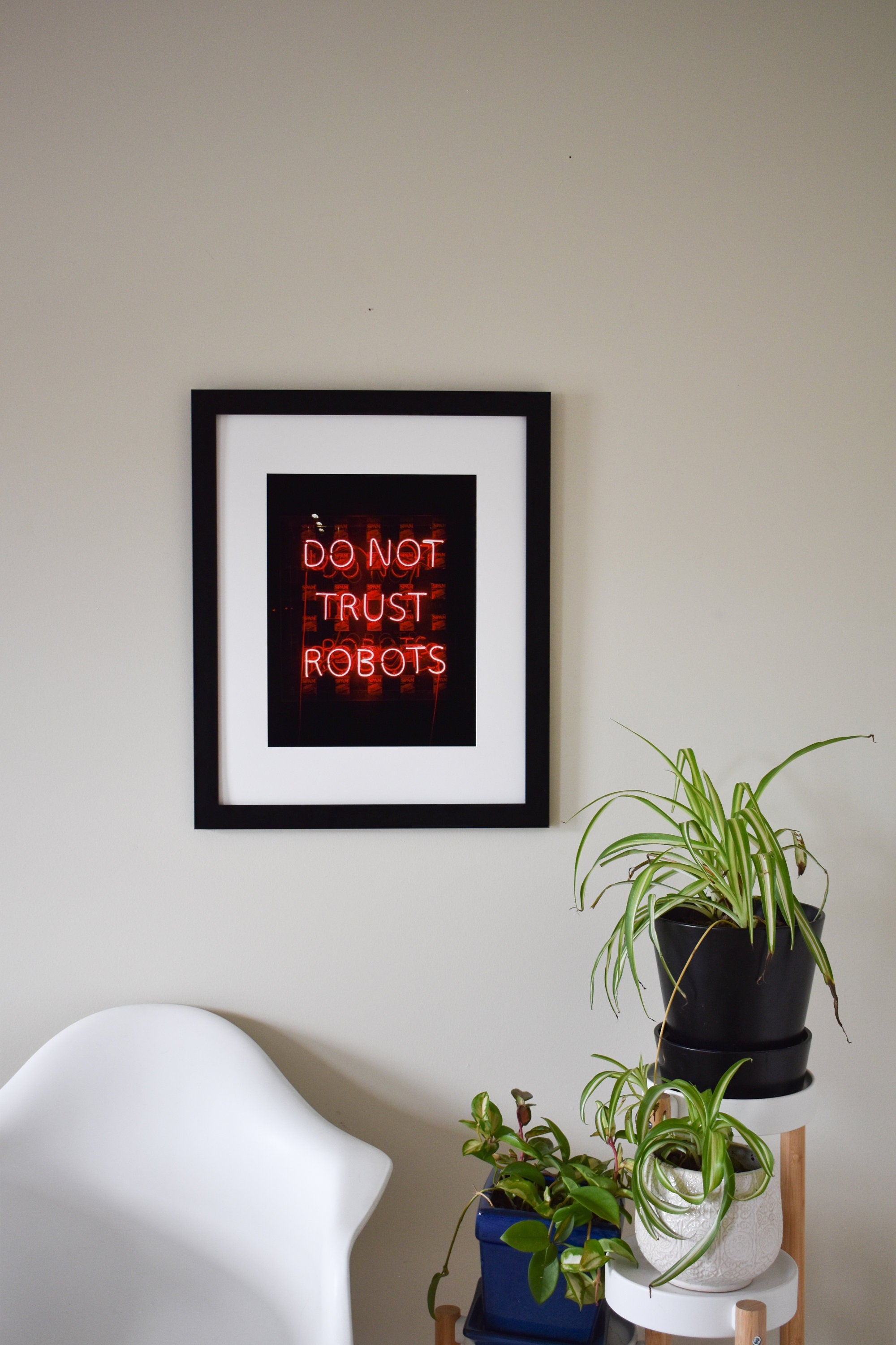 Do Not Trust Robots Print: Neon Sci-Fi Photo