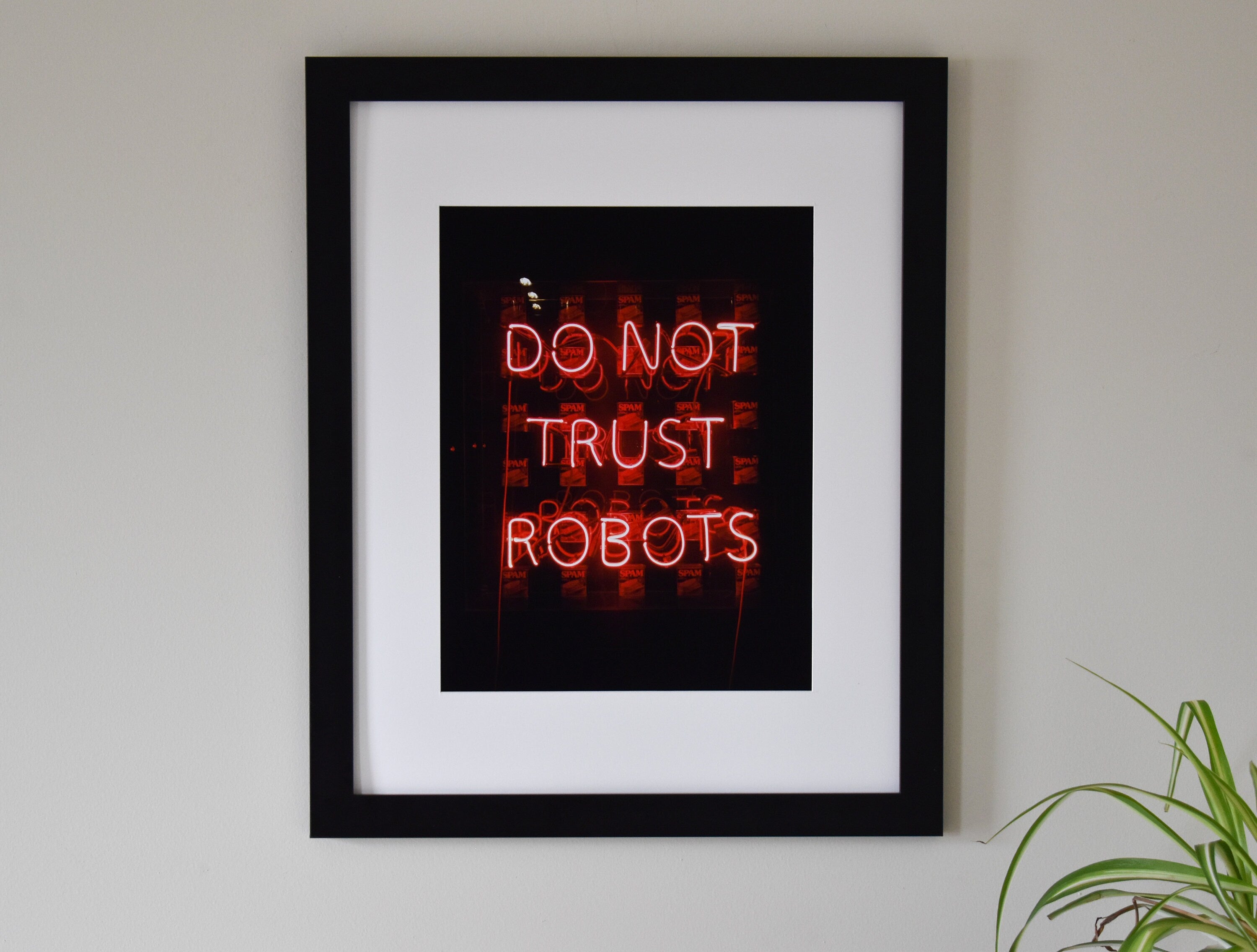 Do Not Trust Robots Print: Neon Sci-Fi Photo