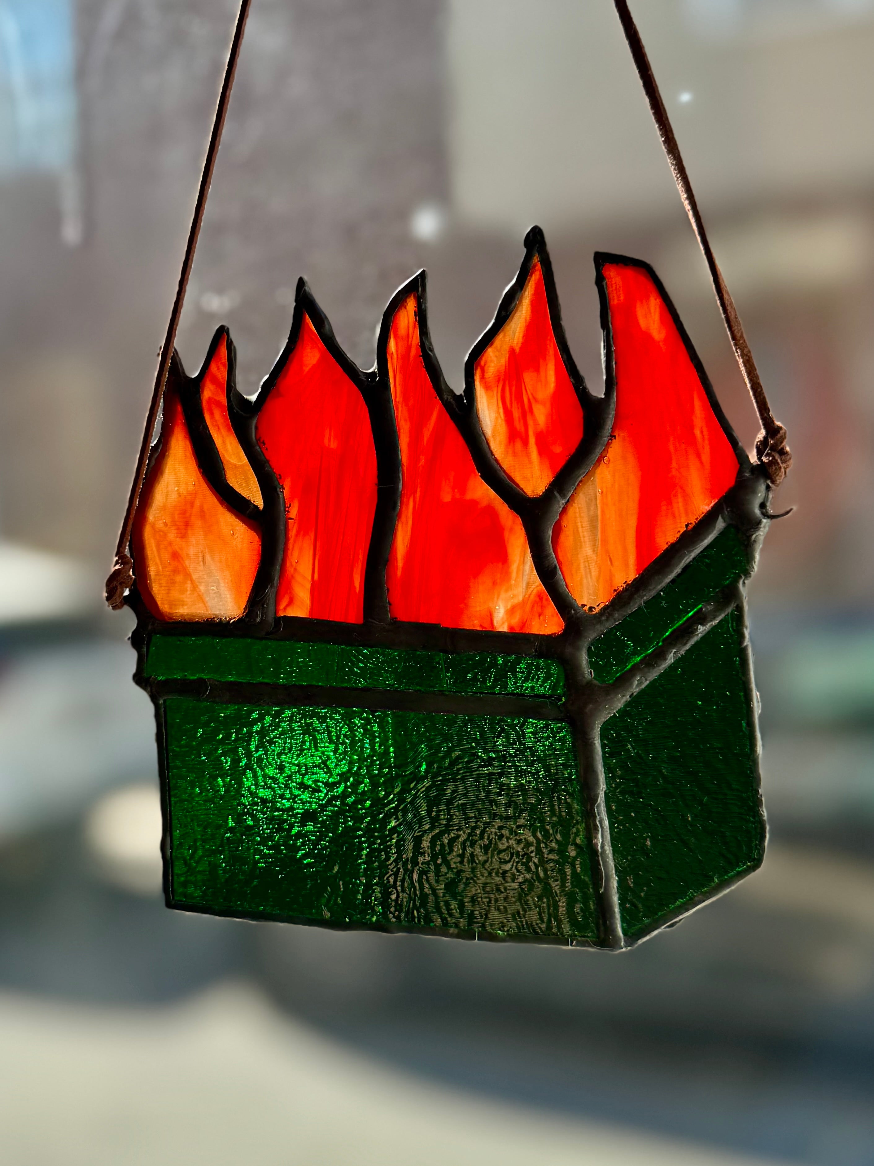 Dumpster Fire Stained Glass Suncatcher