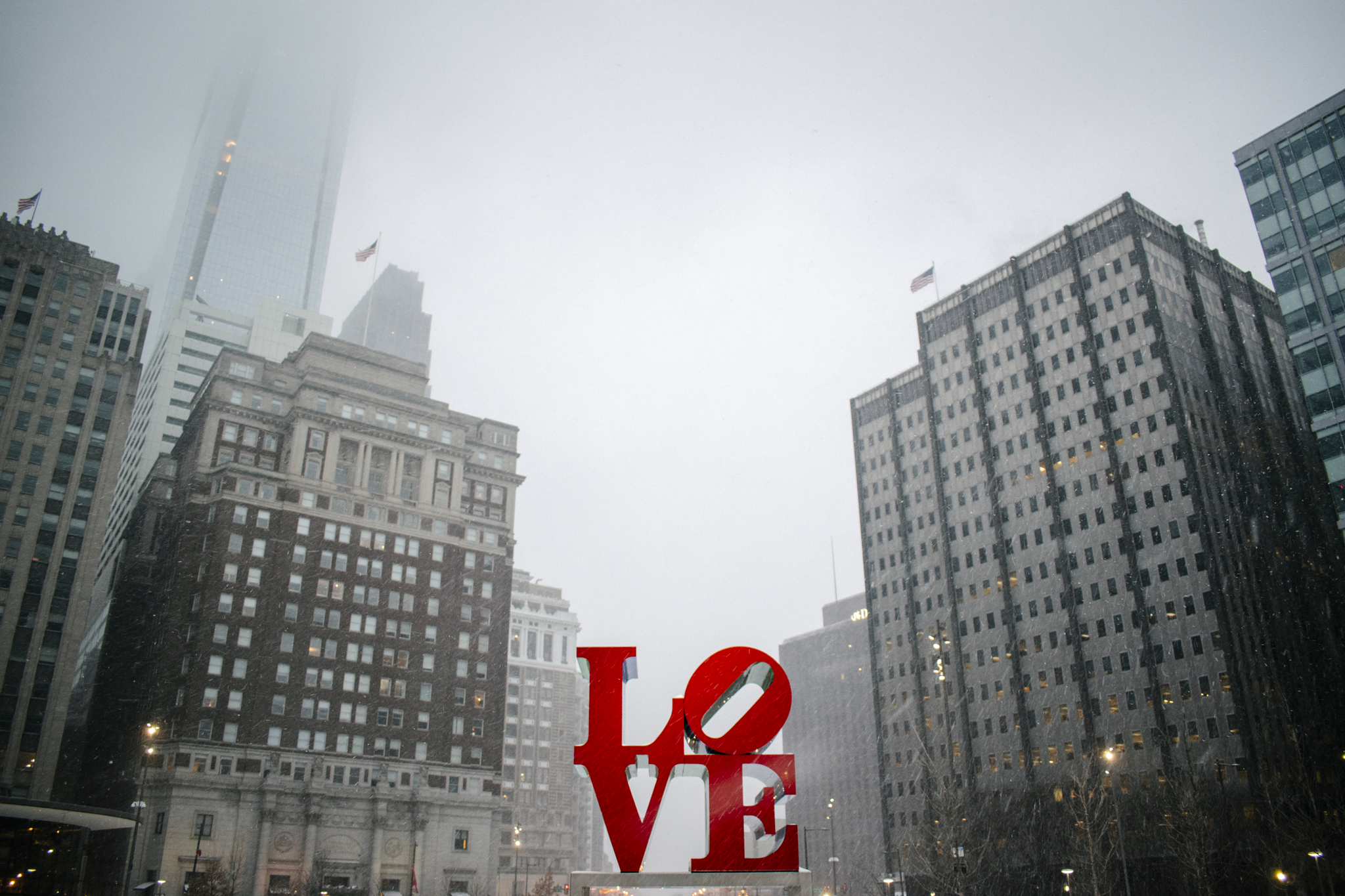 Philadelphia LOVE Park in the Snow