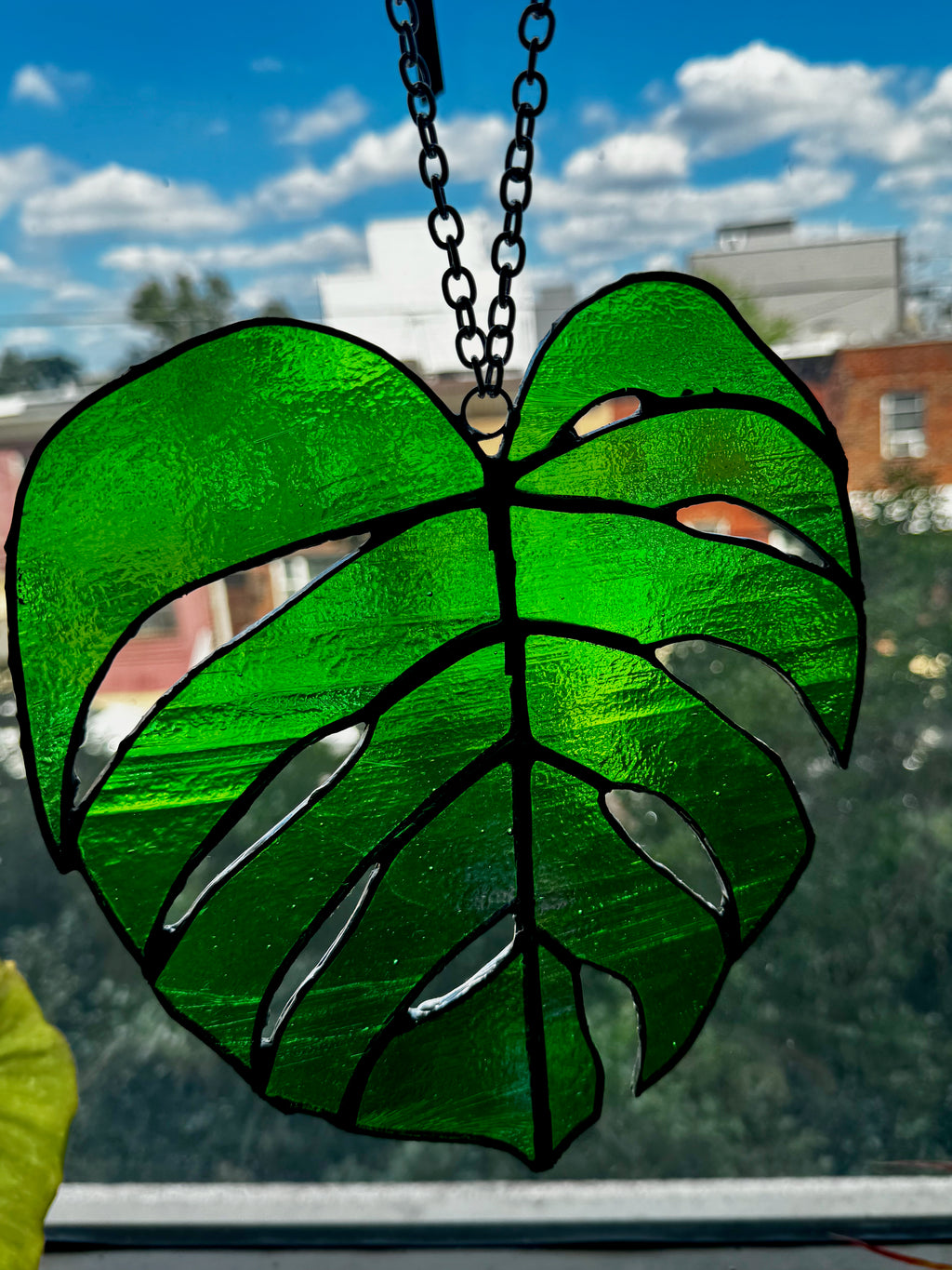 Stained Glass Monstera Leaf in Dichroic Green