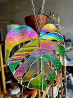 Stained Glass Monstera Leaf in Dichroic Green