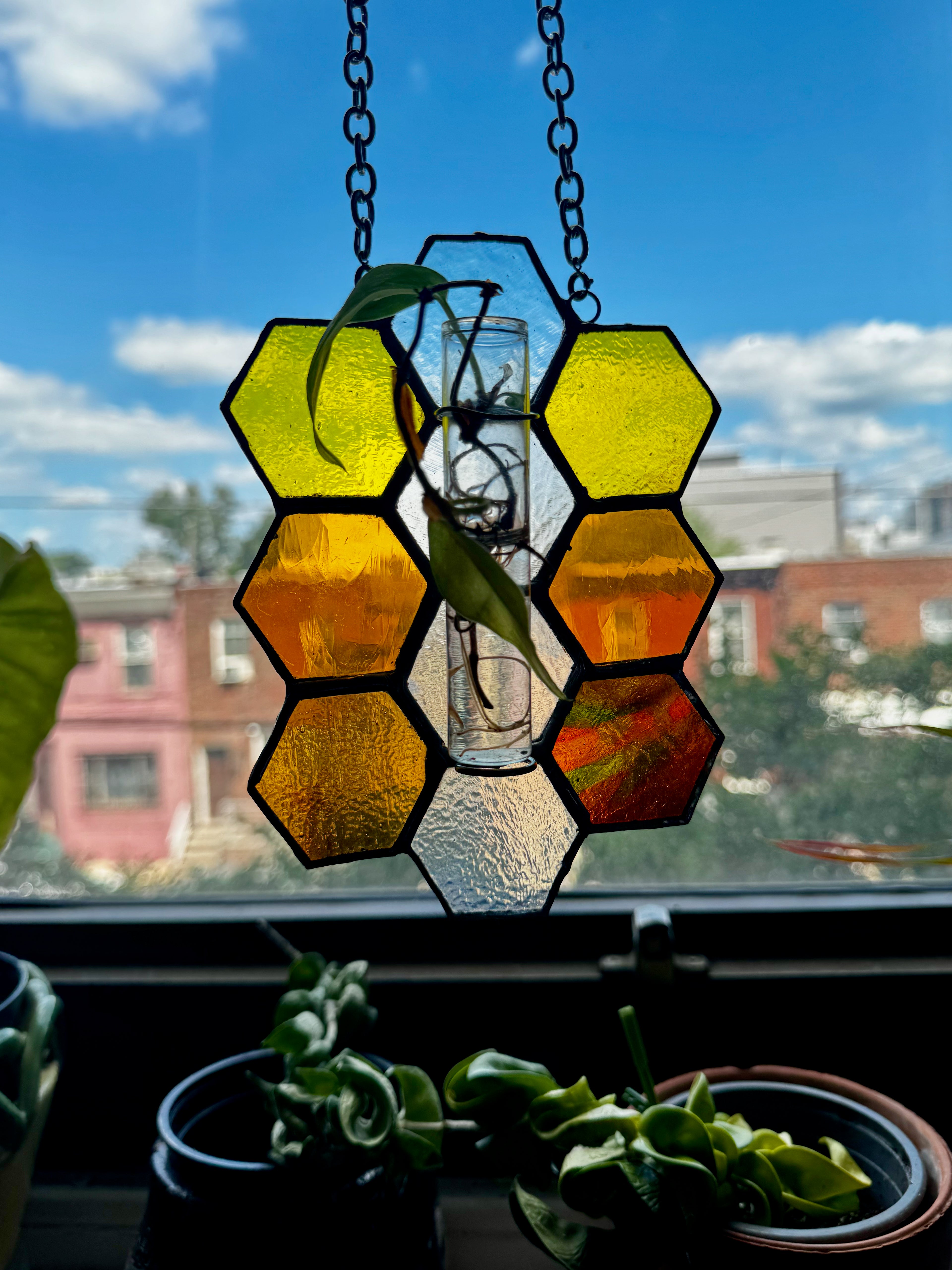 Stained Glass Plant Propagation Station (Yellow & Orange)