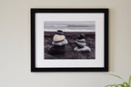 Iceland Black Sand Beach Rock Cairns Photo Print
