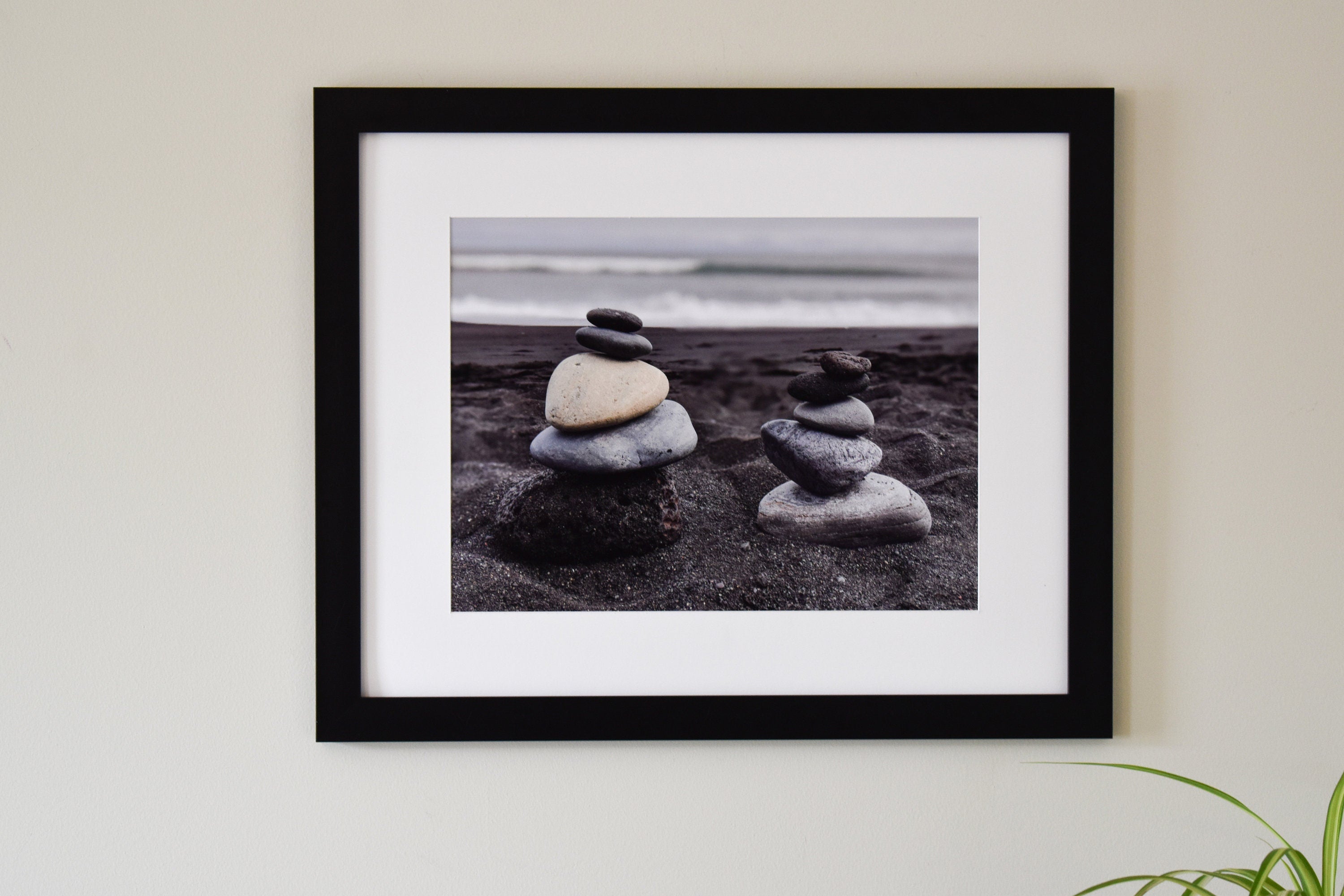 Iceland Black Sand Beach Rock Cairns Photo Print