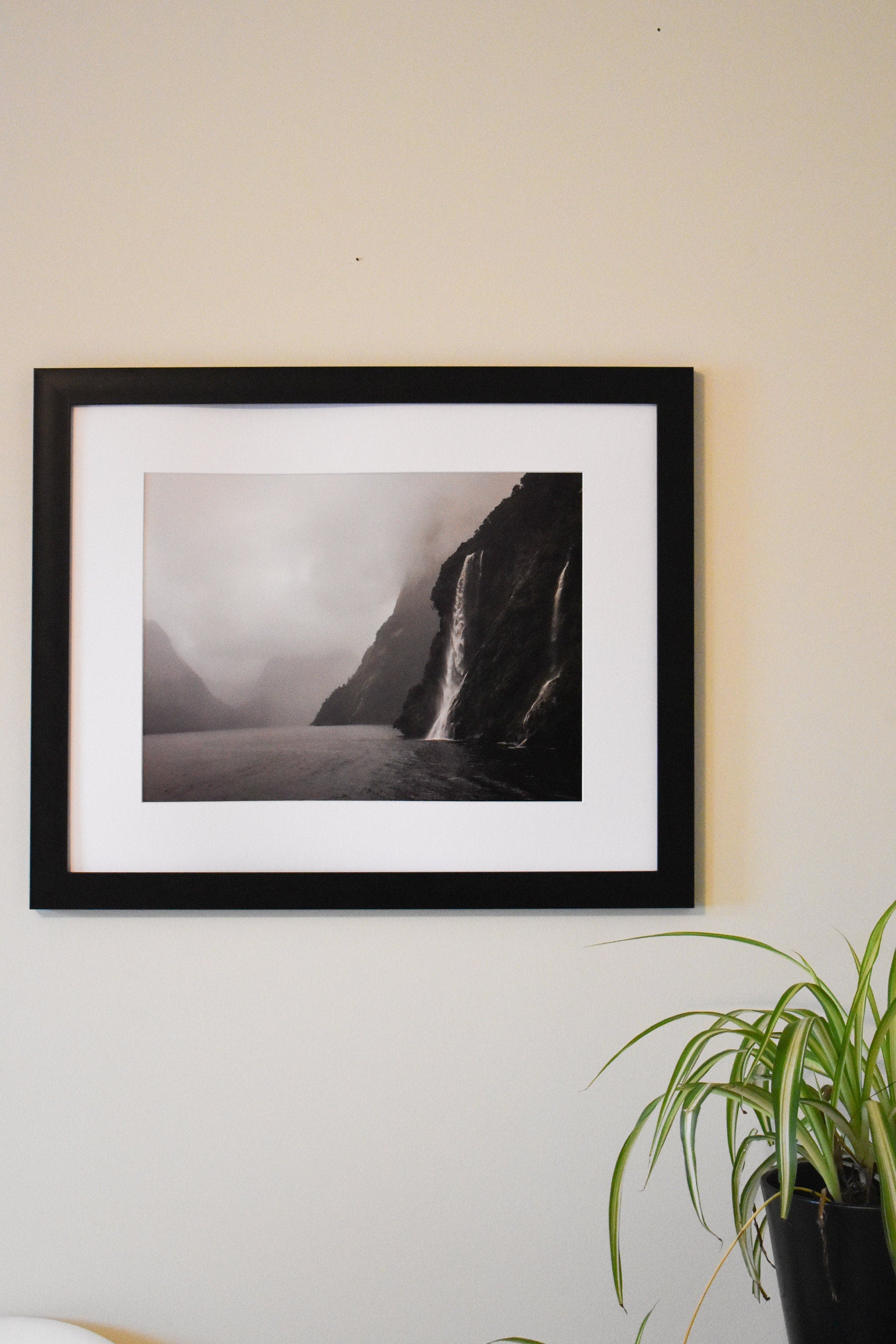 Milford Sound, Waterfall Print | New Zealand Fjord Landscape Art
