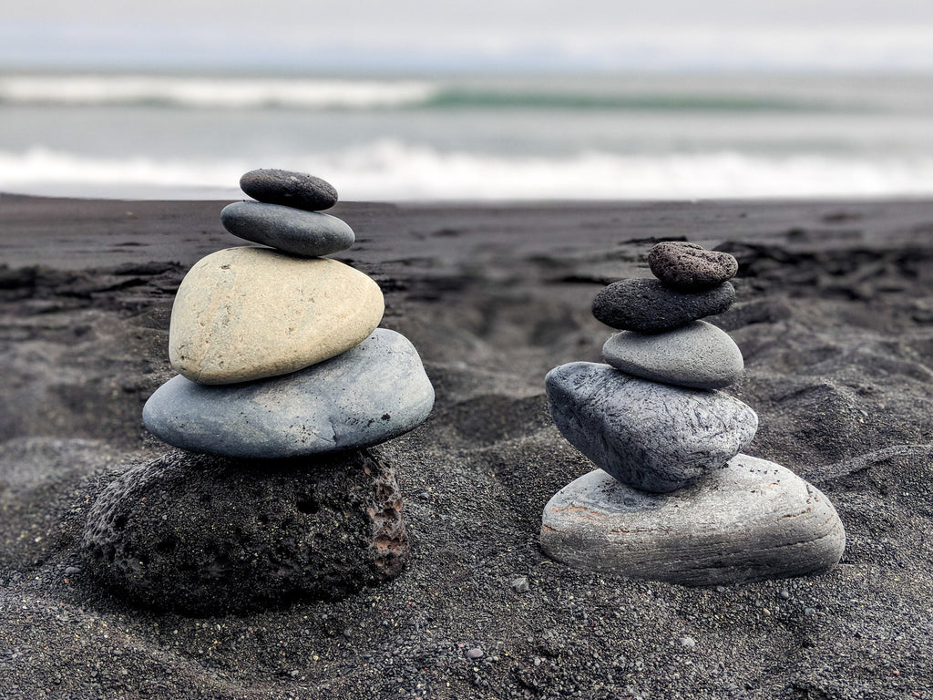 Iceland Black Sand Beach Rock Cairns Photo Print
