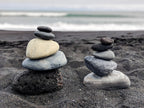 Iceland Black Sand Beach Rock Cairns Photo Print