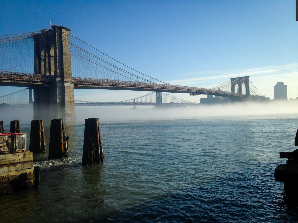 Foggy Brooklyn Bridge Print: Manhattan Skyline Art, NYC Photo