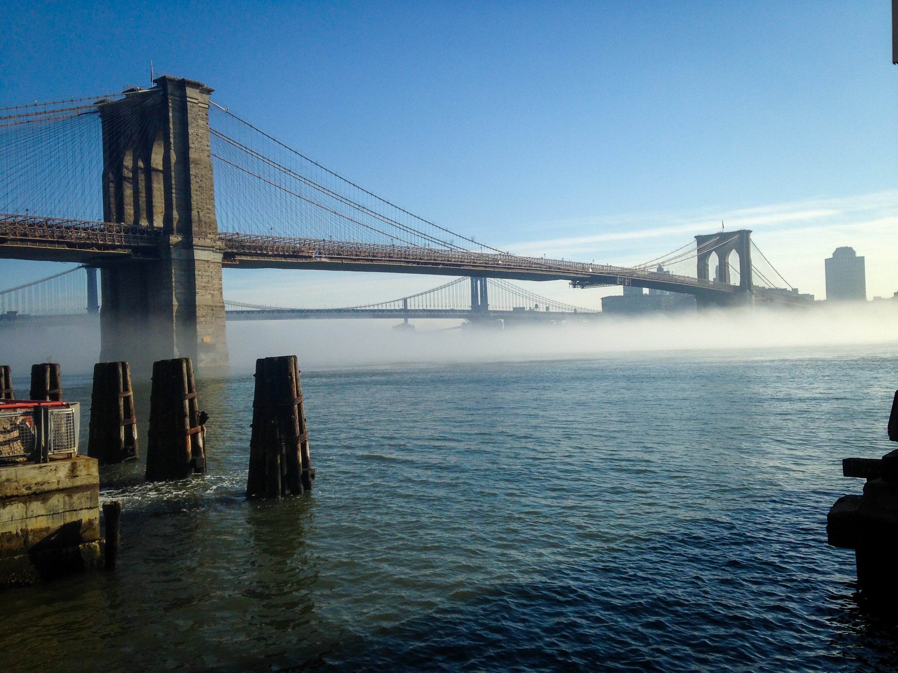 Foggy Brooklyn Bridge Print: Manhattan Skyline Art, NYC Photo