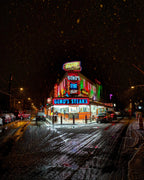 Geno's Cheesesteaks Print: Philadelphia Photo in Winter Snow